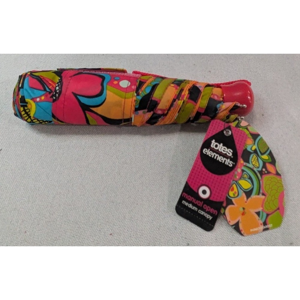 Totes Umbrella Women OS Multi New Floral Elements Manual Open 39in Arc Compact